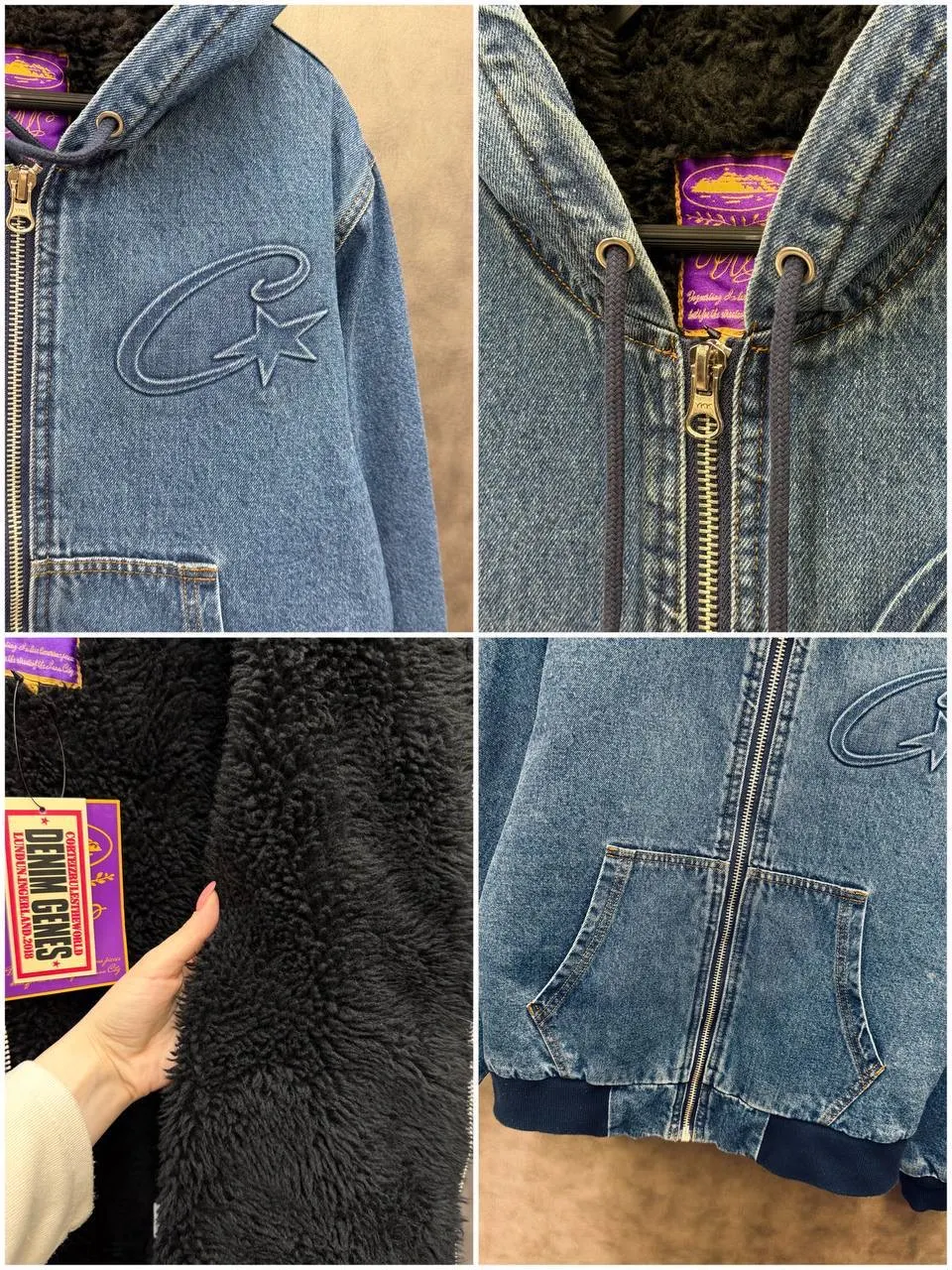 Corteiz Alcatraz Denim Hooded Jacket